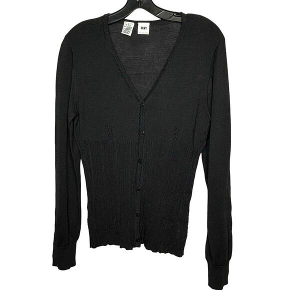 DKNY 100% Cotton Black Beaded Y2K Button Up Vintage Cardigan Size Small - Picture 1 of 7